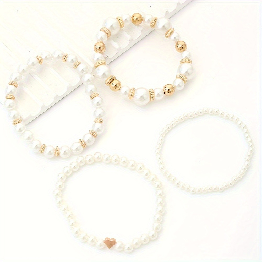 5pc Boho Beaded Bracelet Set with Golden Plated Heart Charm